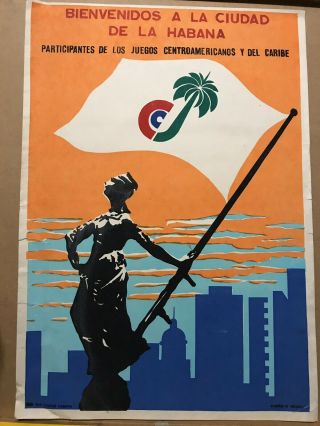 Very Rare Centralamerican Games Poster Havana Cuba Lithograph Cuban Gov