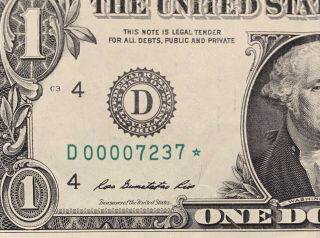 2013 D Series $1 One Dollar Bill Fancy Low Serial Star Rare Note Frn Us Cool