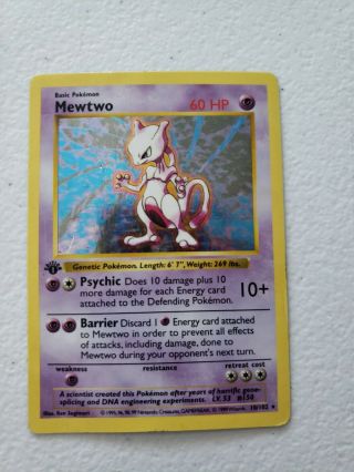 1999 Mewtwo Holo 1st Edition Shadowless Pokemon Card Heavily Played