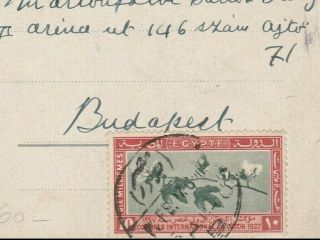Egypt Rare P.  C.  Tided 10mill.  Cotton Congress Stamp Sent Cairo To Budapest 1927