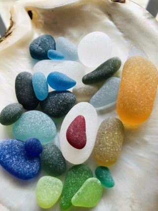 25 Perfect Gems Beach Sea Glass Ex Lg Lg Med Exceptional Jq Rare Colors