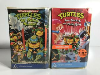 Rare Vhs 1980s - Teenage Mutant Ninja Turtles - 2x Clamshell Movie Tapes