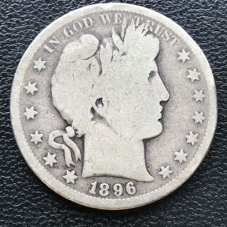1896 S Barber Half Dollar 50c Rare Better Date San Francisco Circulated 16787