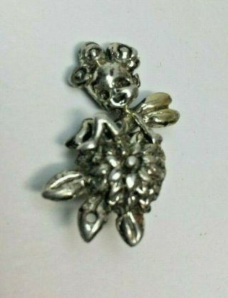 Rare Vintage Sterling Silver Cyvra Pixie / Fairy & Flowers Brooch Pin Signed.
