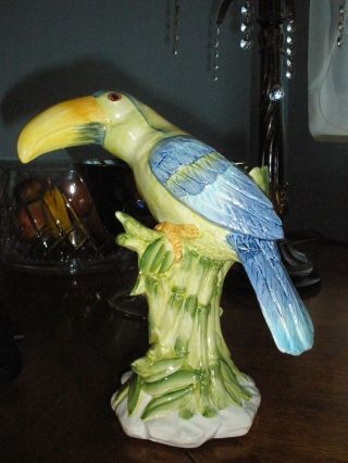 Intrada Italian Ceramic Parrot Candle Holder,  Very Rare,  Hand Painte Made In Italy