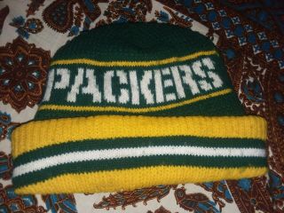 Rare Vintage 1990s Green Bay Packers Adult Knit Winter Hat Cap Superbowl Nfc Usa