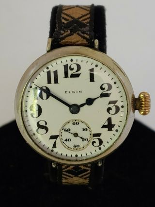 1917 Elgin Military Nickel Watch 7 Jewels Runs Well Rare Wire Lug Great Watch