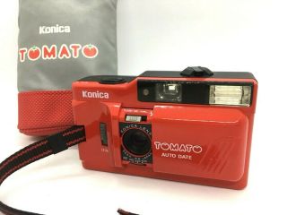 [rare N.  Mint] Konica Tomato Pop - 10 Red 35mm Point & Shoot Camera W/ Case 095