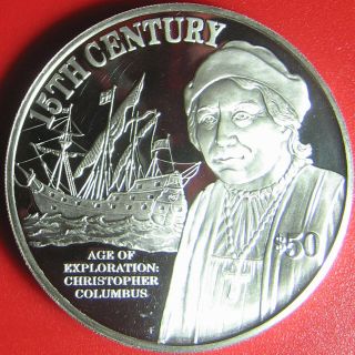 1997 Cook Islands $50 Silver Proof Christopher Columbus Ship Explorer Rare Coin