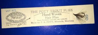 Rare Vintage “the Potts “trout Fly Hand Tied By F.  B.  Potts