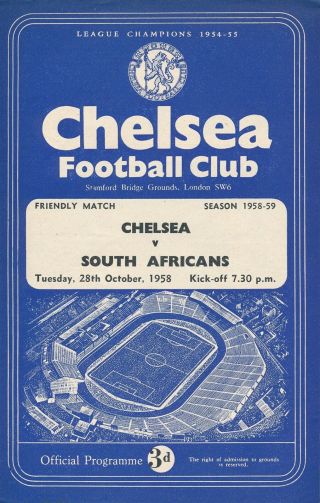 Chelsea V South Africa (rare 4 Page Friendly) 1958