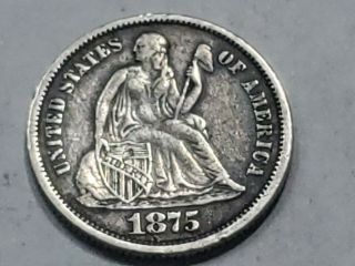 1875 - P Philadelphia Seated Liberty Dime - Coin Rare