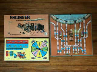 Vtg 1950s Rare Engineer The Railroad Game Selchow & Righter Board Complete Train