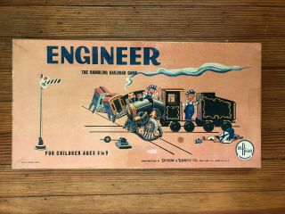 vtg 1950s Rare ENGINEER The RAILROAD GAME Selchow & Righter board COMPLETE train 3