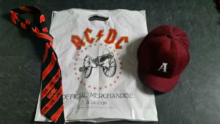 Ac/dc Official Tie & Angus Young School Cap - Tour Merch - Rare