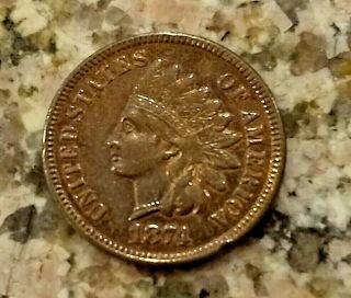 Rare 1874 Brown U.  S Indian Head Penny Clear Sharp Details No/res