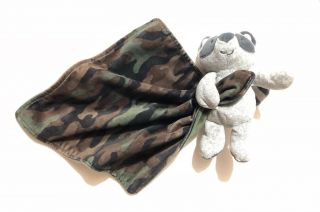 Carters raccoon Baby Security Blanket Rattle Toy Stuffed Plush Boy Camo Rare 3