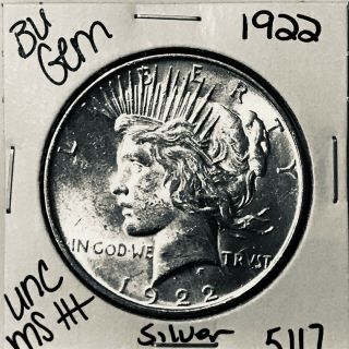 1922 P Bu Gem Peace Silver Dollar Unc Ms,  U.  S.  Rare Coin 5117
