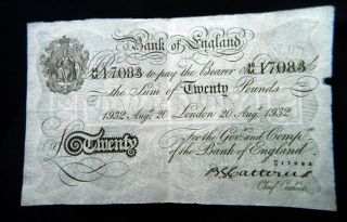 1932 England Great Britain Rare Banknote 20 Pounds Xf