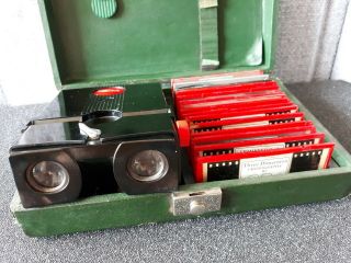 Vintage Rare Realist Red Button 3d Stereo Lighted Slide Viewer Case,  Slides Ex