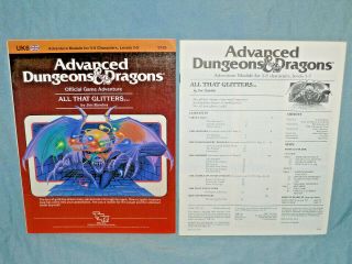 AD&D 1st Edition Adventure Module - UK6 ALL THAT GLITTERS.  (RARE and EXC, ) 2