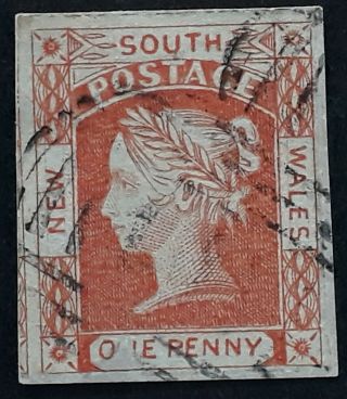Rare 1851 Nsw Australia 1d Carmine Laureate Stamp Varuety N Of One Omitted