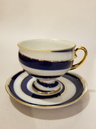 Russian Imperial 1744 Lomonosov Porcelain Tea Cup & Saucer Cobalt Rare
