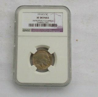 Rare Vintage 1914 S Buffalo Nickel 5 Cents Usa Money Coin Ngc Graded Xf Look Nr