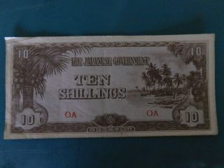 Wwii Japanese Invasion Government Money Bank Note Ten Shillings,  Rare
