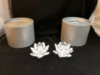 Pair Swarovski 123 Waterlily Candle Holder 7600nr123 000 Boxed Retired Rare