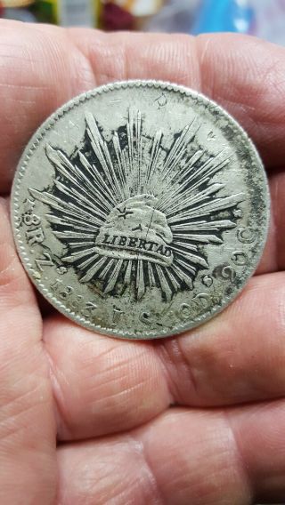 1883 8 Reales Mexico With Rare Inked Bankers Chopmark