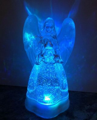 Rare Christmas Angel Water Globe Swirling Light Lite Led Color Changing 9”