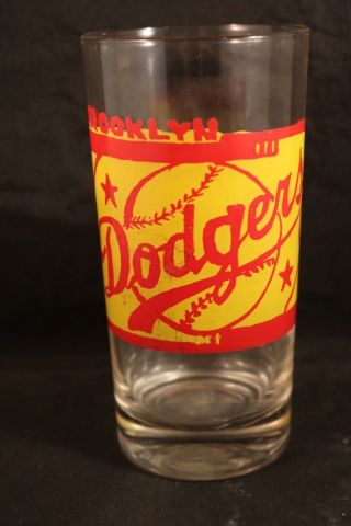 Vintage Brooklyn Dodges Drinking Glass Yellow & Red Rare Logo