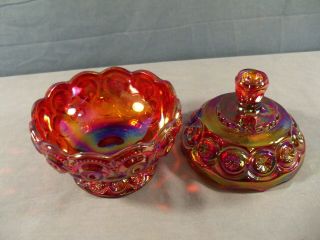 Rare L.  E.  Smith Red Carnival Glass Moon & Stars Covered Candy Dish 2