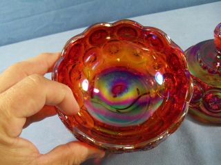 Rare L.  E.  Smith Red Carnival Glass Moon & Stars Covered Candy Dish 3
