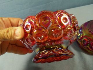 Rare L.  E.  Smith Red Carnival Glass Moon & Stars Covered Candy Dish 4