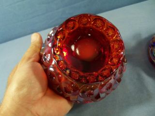 Rare L.  E.  Smith Red Carnival Glass Moon & Stars Covered Candy Dish 5