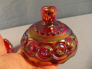 Rare L.  E.  Smith Red Carnival Glass Moon & Stars Covered Candy Dish 6