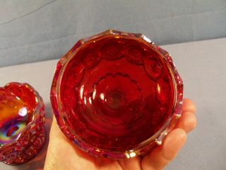 Rare L.  E.  Smith Red Carnival Glass Moon & Stars Covered Candy Dish 7