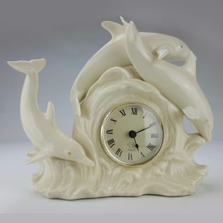 Lenox Splendor Of Dolphins Clock 24kt Gold Ivory China Retired 2002 Rare