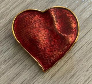 Rare Vintage Yves Saint Laurent Red Enamel Love Heart Brooch - Pin Badge Ysl