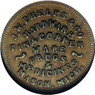 1863 Mason Michigan Civil War Token J W Phelps & Co Druggist Rare Town R6 Ngc