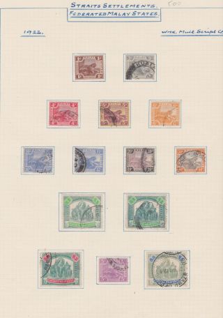Malaya Malaysia Stamps Malay 1922 Selection Rare Issues Old Album Page