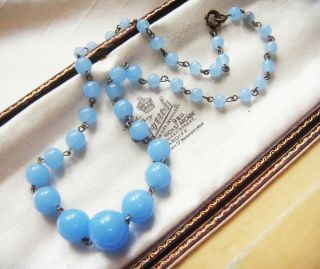 Vintage Art Deco Jewellery Rare Hyacinth Chalcedony Blue Glass Wired Necklace