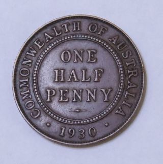 Australia Rare 1930 Half Penny George V,  Vf,  Cond,  Low Mintage (hh26)