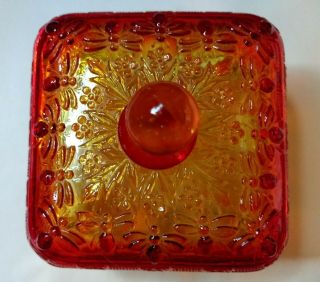RARE Indiana Tiara Red To Amber Glass SPLAYED FEET Covered Honey Bee Dish Box 2