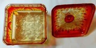 RARE Indiana Tiara Red To Amber Glass SPLAYED FEET Covered Honey Bee Dish Box 3