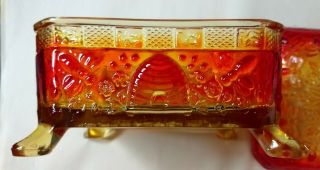 RARE Indiana Tiara Red To Amber Glass SPLAYED FEET Covered Honey Bee Dish Box 6