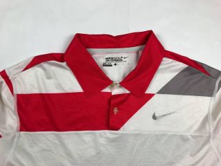 Rare Nike Golf Tour Performance Dri Fit Red White Silver Striped Polo Mens Sz L