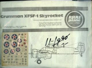 Rare Plane Vacforms 1:72 Grumman Xf5f - 1 Skyrocket Vacuum Formed Kit Xf5fu